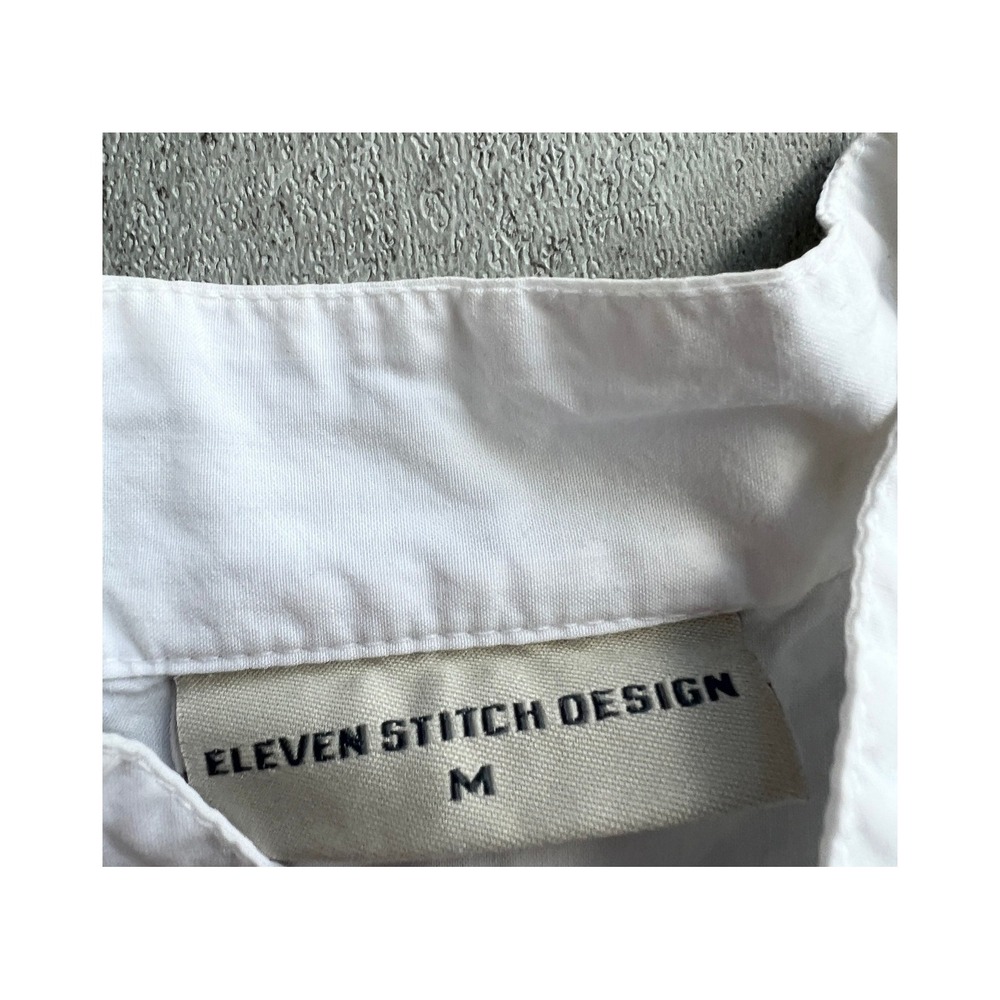Eleven Stitch Design Shirt M White Cotton Button Down Top USA Lagenlook Coastal - Picture 6 of 9